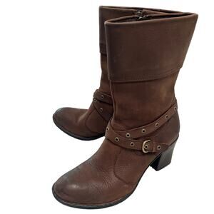 Born Women’s Boots Sz 9.5 M Brown‎ Leather Burnished Toe Block Heel Comfort